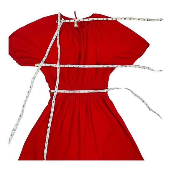H &M Women Size XS Red Dress Tie Neck Bohemian Short Sleeve Stretch Waist - Picture 13 of 16